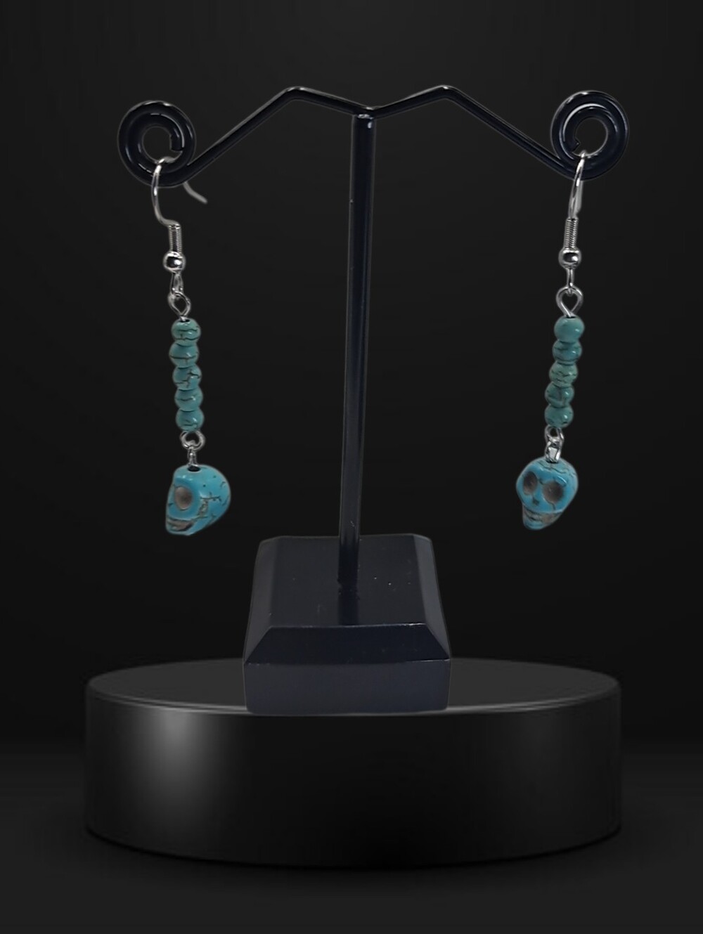Turquoise Bead Skull Dangle Earrings